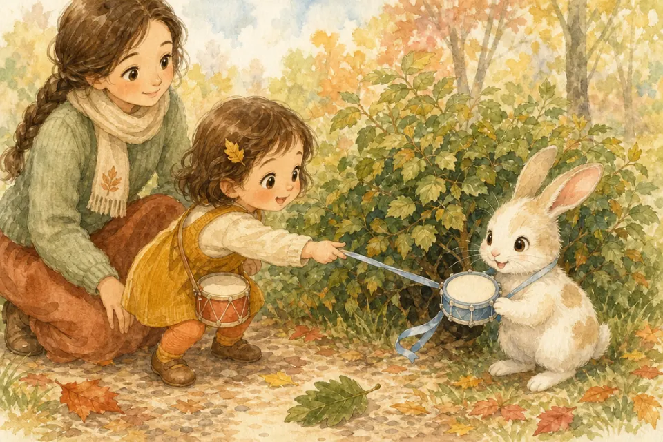 Nina cammina con la mamma lungo un sentiero nel bosco autunnale