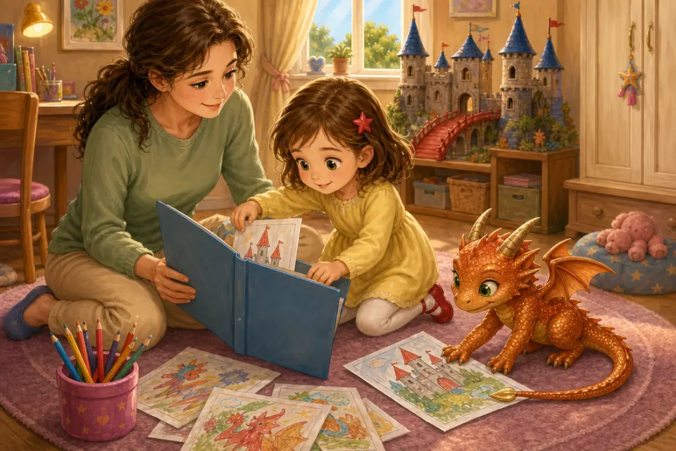 Sofia incontra il piccolo drago color rame Brillo sotto la scrivania