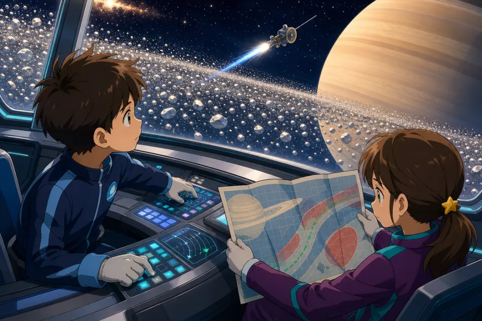 Matteo e Giulia osservano la nave Orizzonte nella stazione scientifica