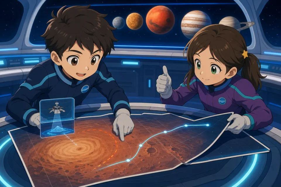 Matteo e Giulia osservano la nave Orizzonte nella stazione scientifica