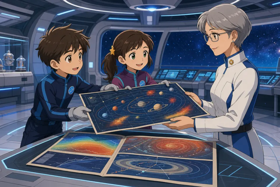 Matteo e Giulia osservano la nave Orizzonte nella stazione scientifica