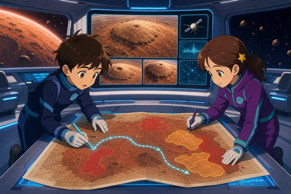 Matteo e Giulia osservano la nave Orizzonte nella stazione scientifica